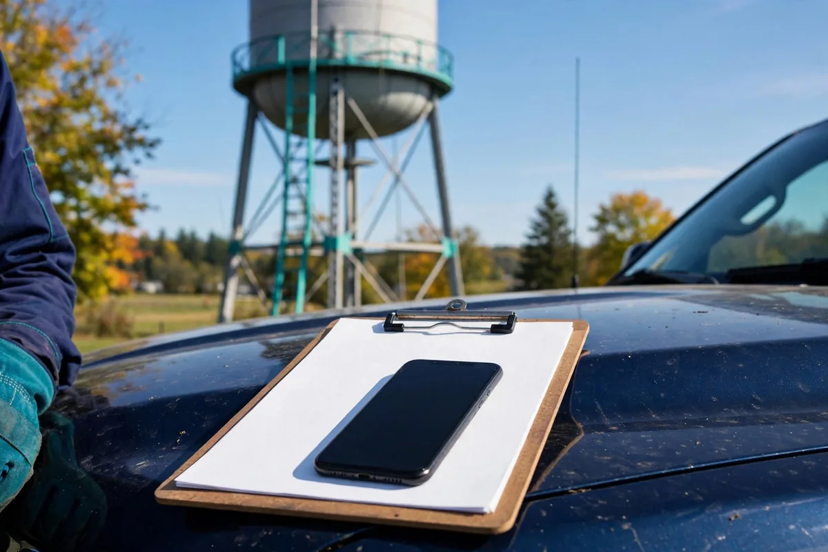 A phone beside a clipboard at a tank