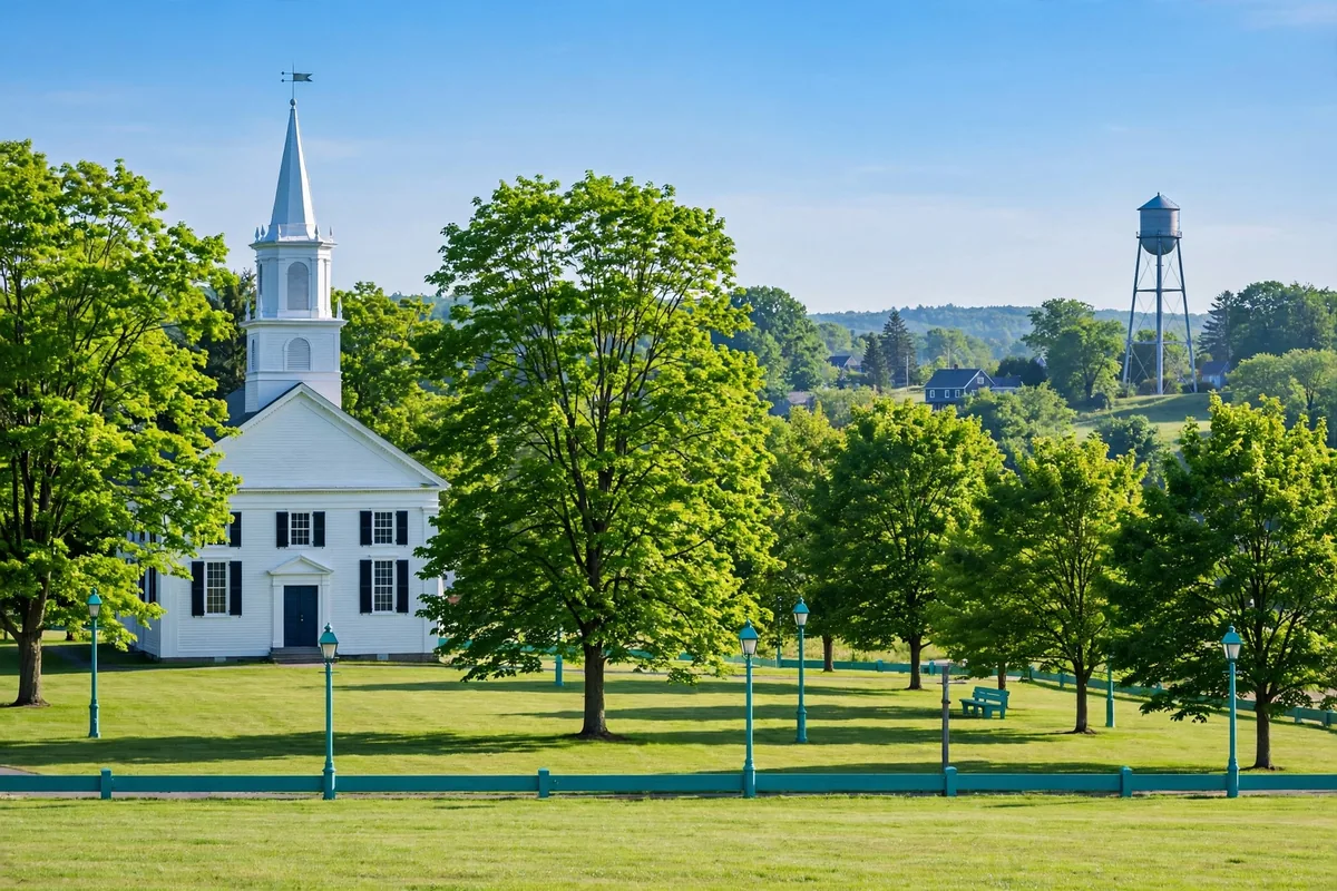 A New England town at morning