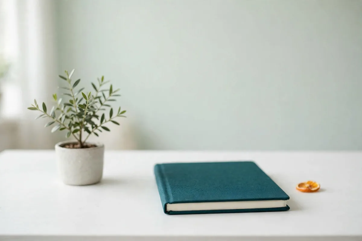 A tidy desk with a plant