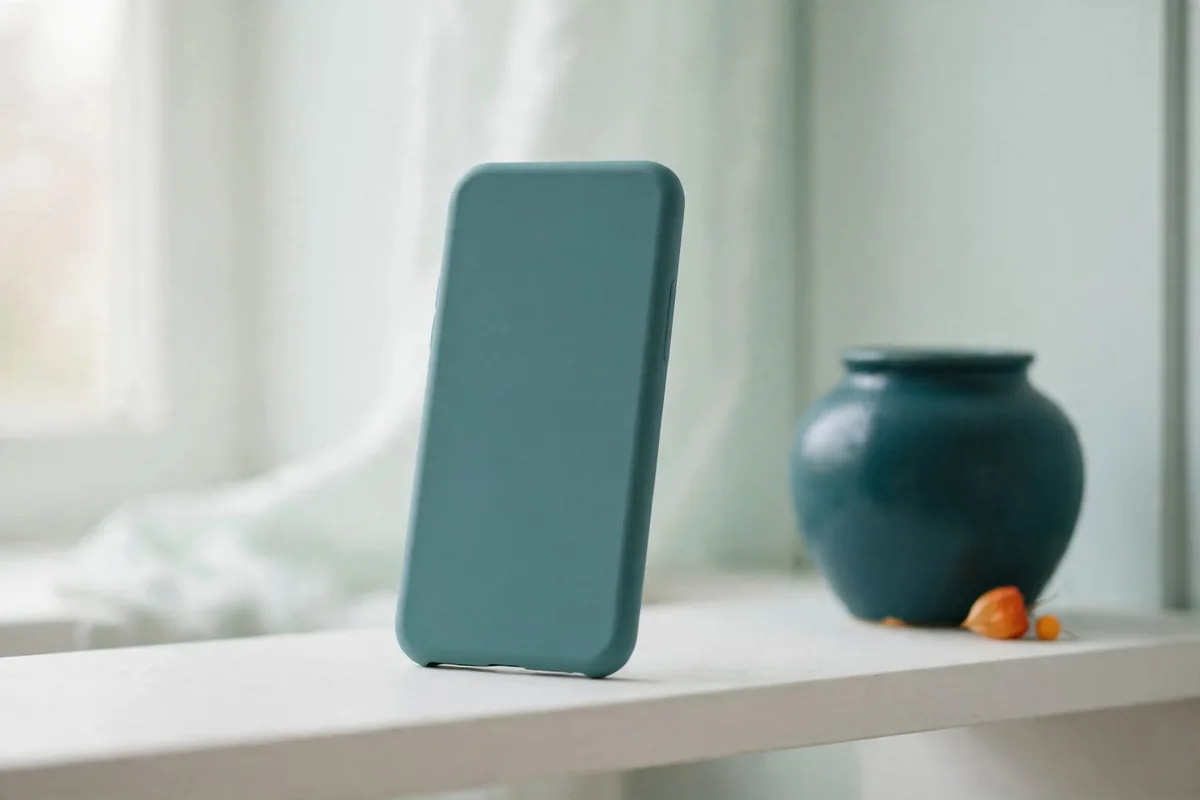 A phone on a shelf