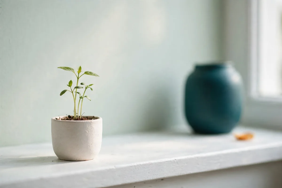 A seedling on a windowsill